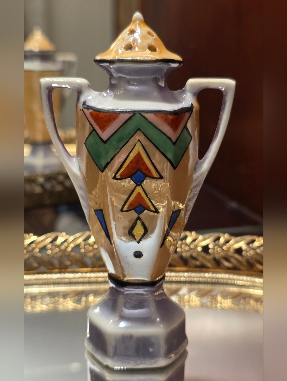 Rare Vintage 1920s / 1930s Art Deco Lusterware Trophy Salt Shaker
